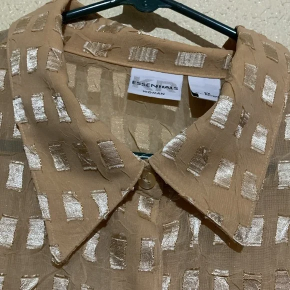 Essentials Top Blouse 2X Golden Yellow Light Weight See Through Long sleeve Poly - Picture 3 of 14